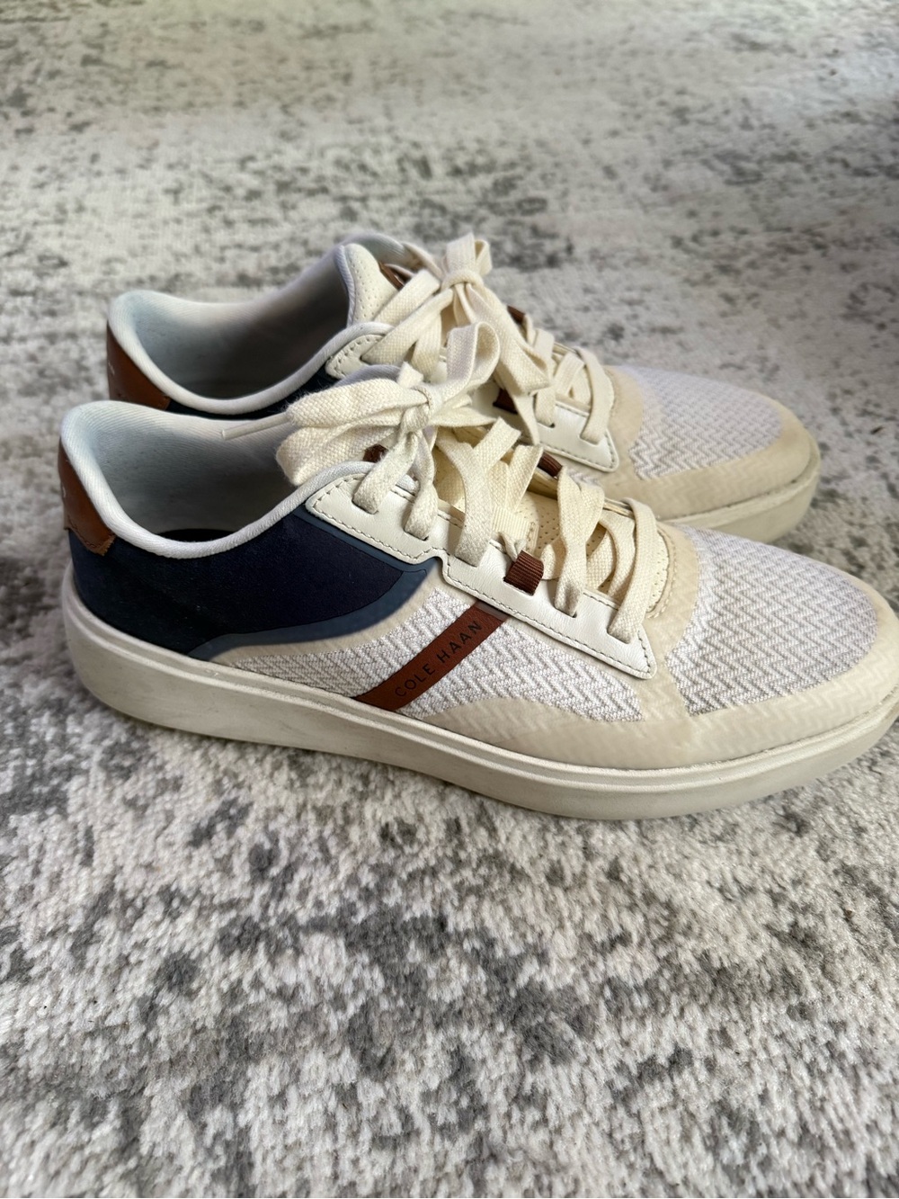 Cole Haan Grand Pro 360 Cream, Navy & Brown Knit Low-Top Sneakers